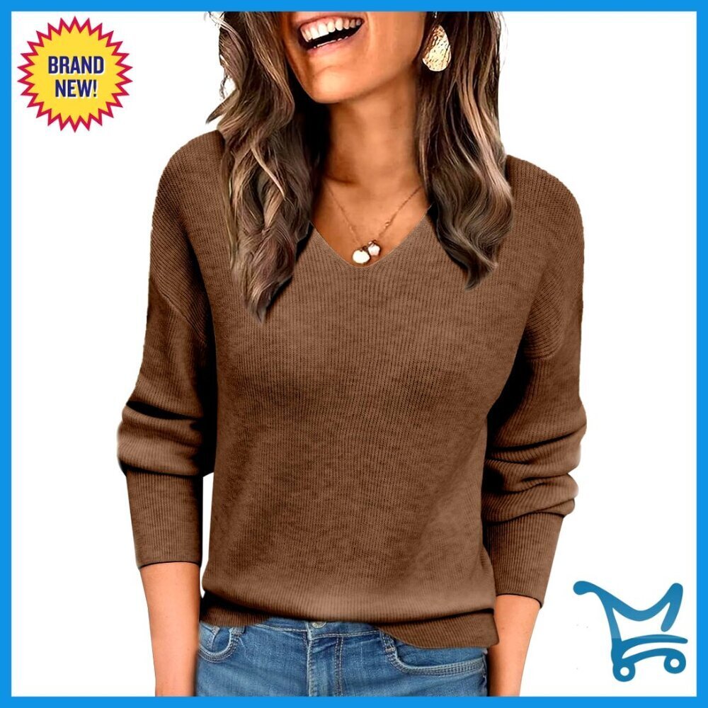 V Neck Wool Blend Sweater Lightweight Cozy Knit Pullover Elegant Chic